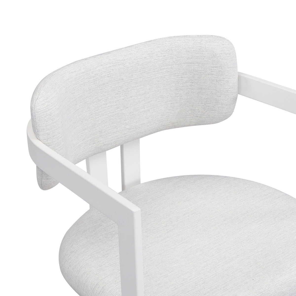 Upholstered dining armchairs set of 2 with light gray fabric cushions and white frame on Tampa Home & Garden Store