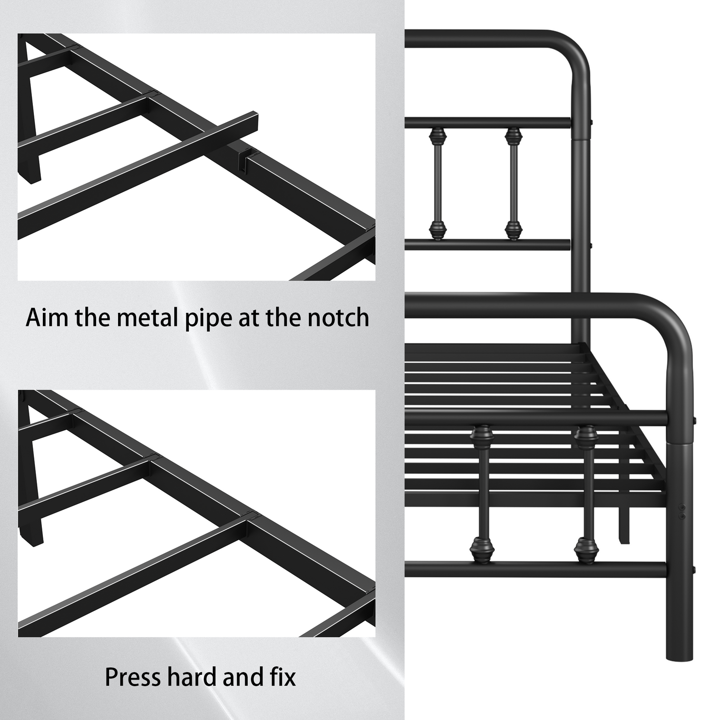 Metal Full Size Bed Frame with Headboard and Under Bed Storage, black steel, HouseOfZazla on Tampa Home & Garden Store