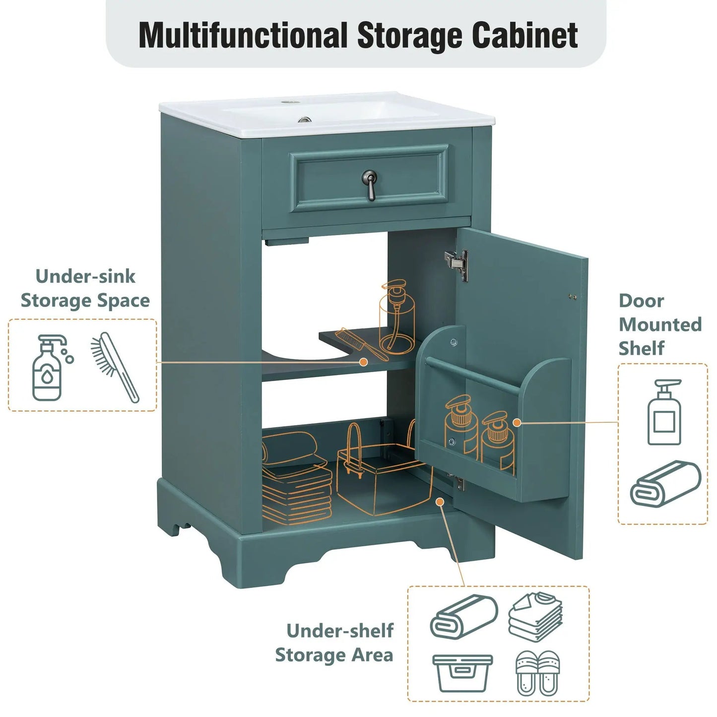 Elegant Vanity With Ceramic Sink and Shelf