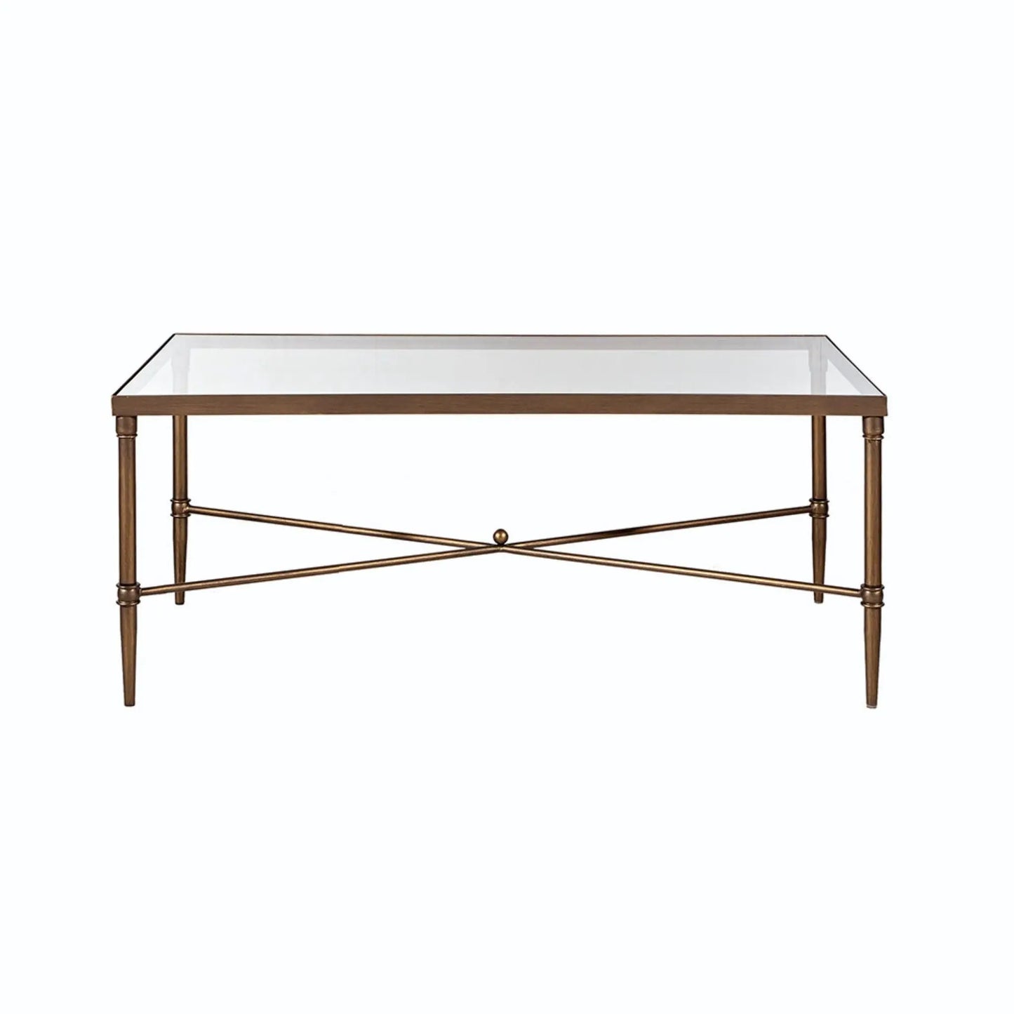 Bronze Metal Coffee Table with Tempered Glass Top