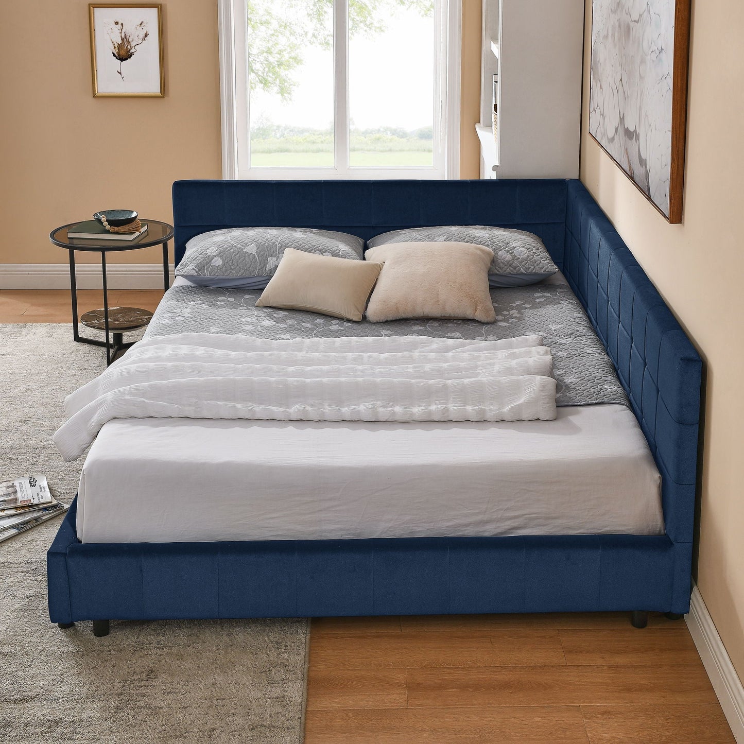 Mid Century Storage Upholstered Tufted Bed Frame