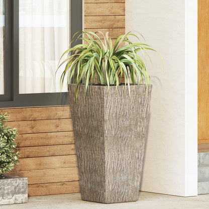 MGO Planter by HouseOfZazla, textured grey planter with a variegated leafy plant on Tampa Home & Garden Store
