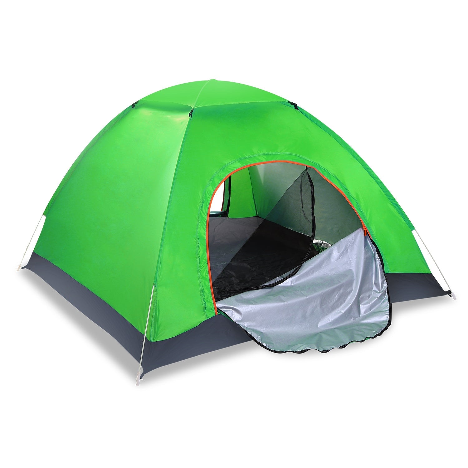GemGear 4-person green pop-up camping tent with orange-edged doorway and mesh doors on Tampa Home & Garden Store