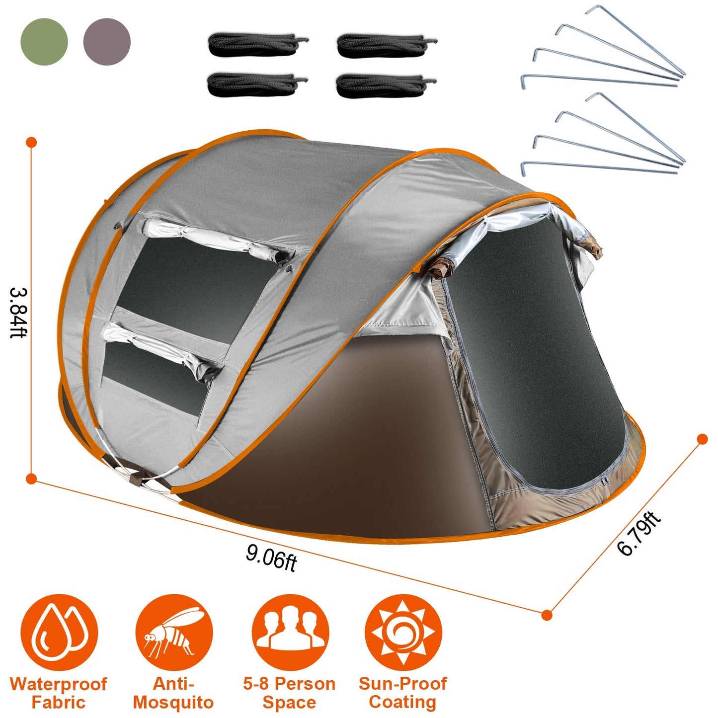 GemGear 3-4 Person Pop Up Tent with orange trim on Tampa Home & Garden Store