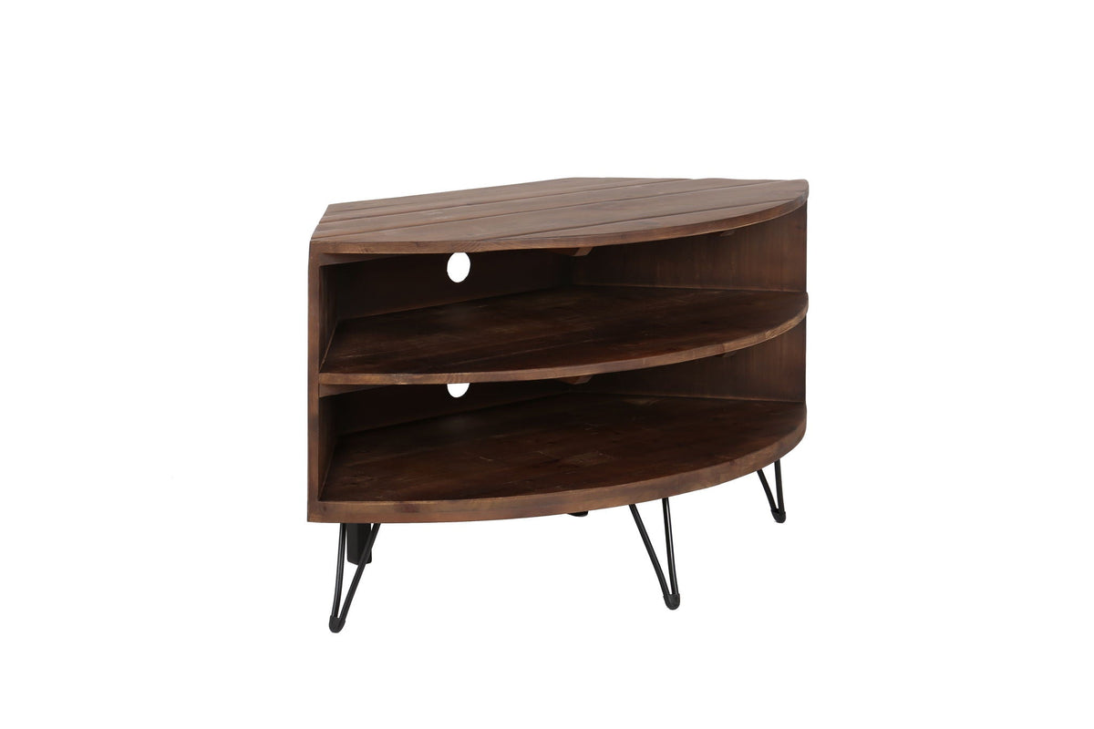 Fan Shape Reclaimed Wood Corner Media Table by HouseOfZazla, curved multi-tier TV stand on Tampa Home & Garden Store