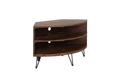 Fan Shape Reclaimed Wood Corner Media Table by HouseOfZazla, curved multi-tier TV stand on Tampa Home & Garden Store