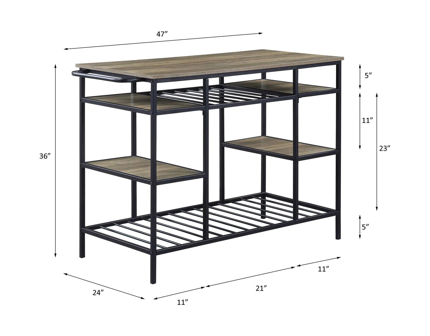 Lona Kitchen Island Rustic Oak and Black Finish