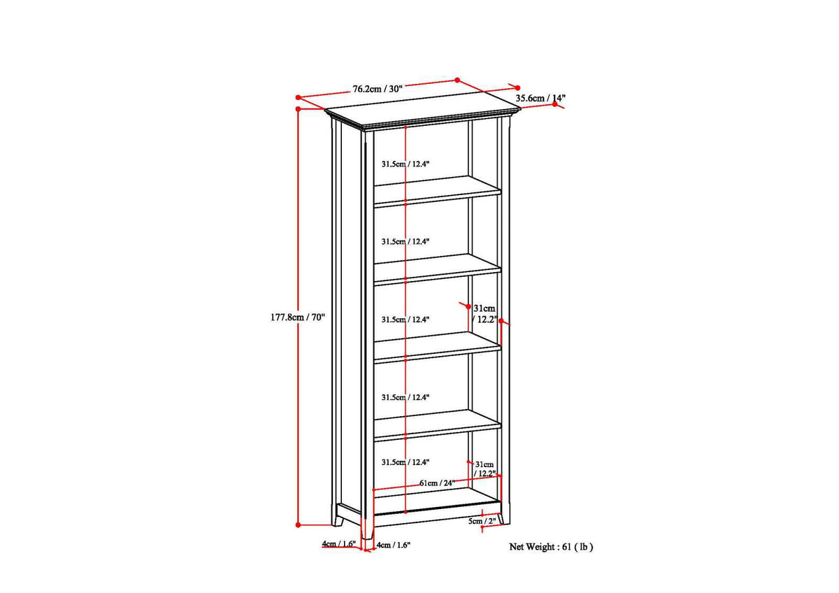Amherst wooden bookcase with adjustable shelves by HouseOfZazla, tall standard bookcase on Tampa Home & Garden Store