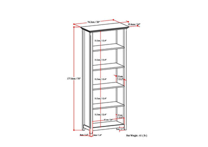 Amherst Five Shelf Bookcase Handcrafted Wood