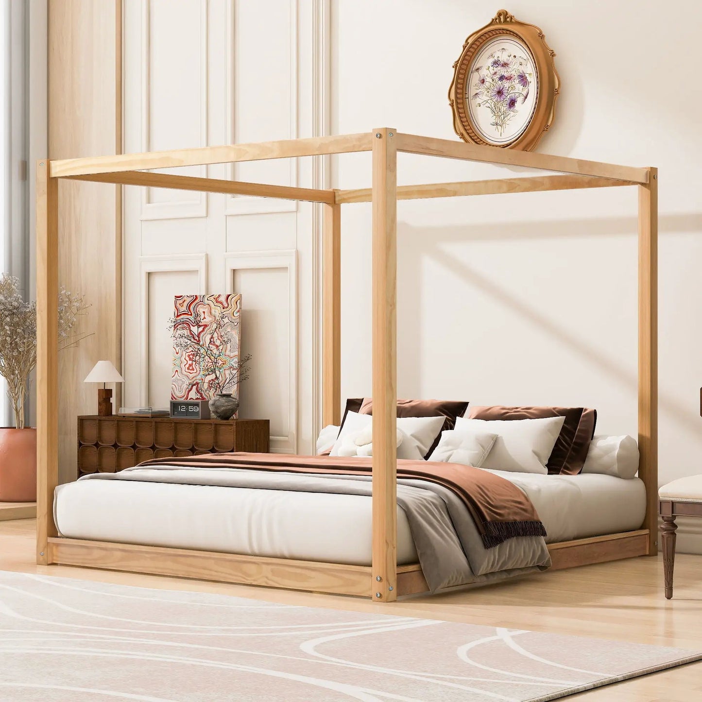 Natural wood canopy platform bed with airflow slats and support legs Unique Piece Furniture on Tampa Home & Garden Store