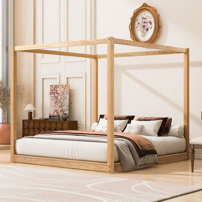 Wood canopy platform bed by HouseOfZazla in natural wood with airflow slats on Tampa Home & Garden Store