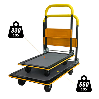 330lbs Heavy Duty Flatbed Cart with Folding Platform in yellow and black by HouseOfZazla on Tampa Home & Garden Store
