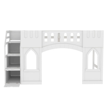 Loft bed with storage staircase and windows, white wood, HouseOfZazla on Tampa Home & Garden Store