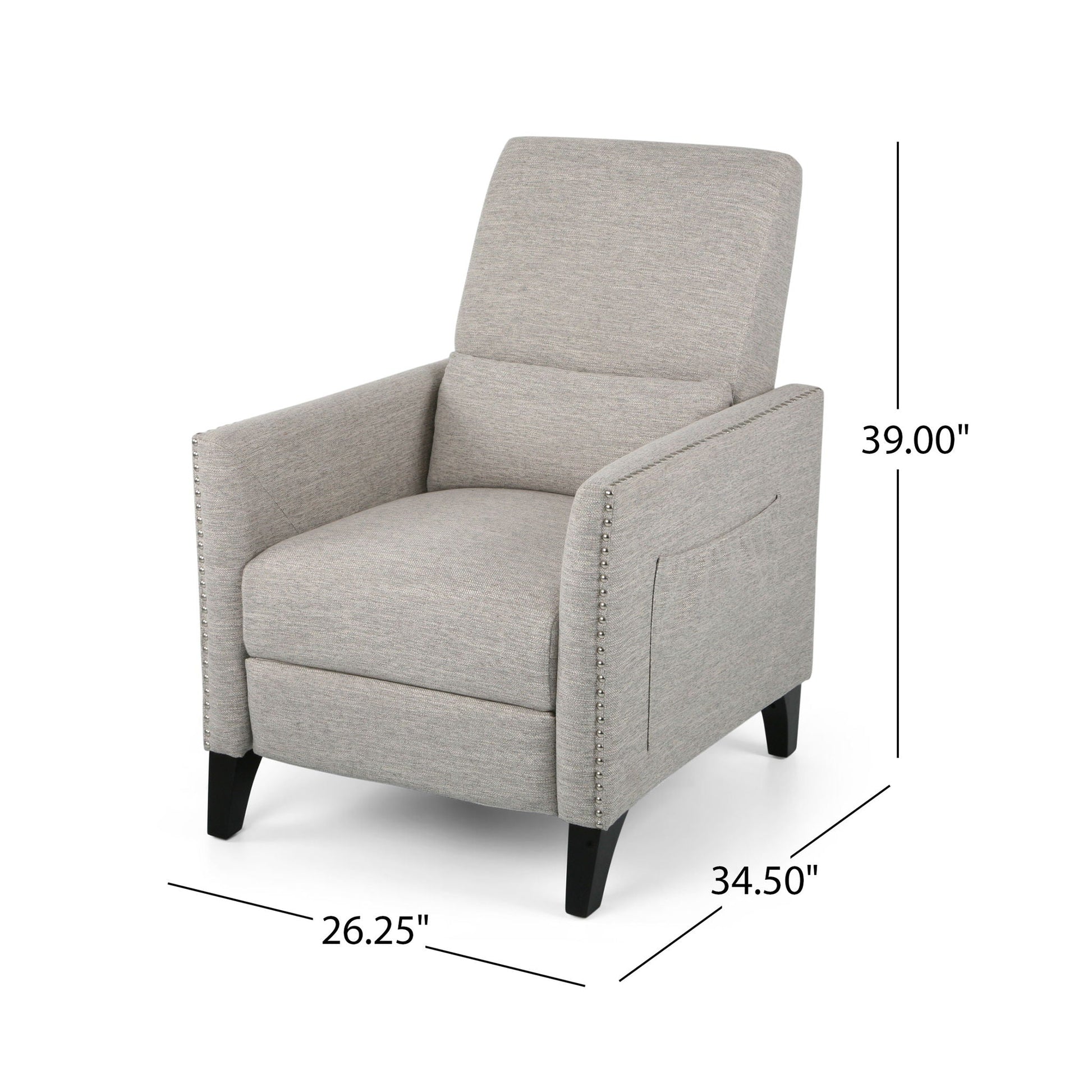 Kiersten Contemporary Fabric Pushback Recliner gray fabric with nailhead trim HouseOfZazla on Tampa Home & Garden Store
