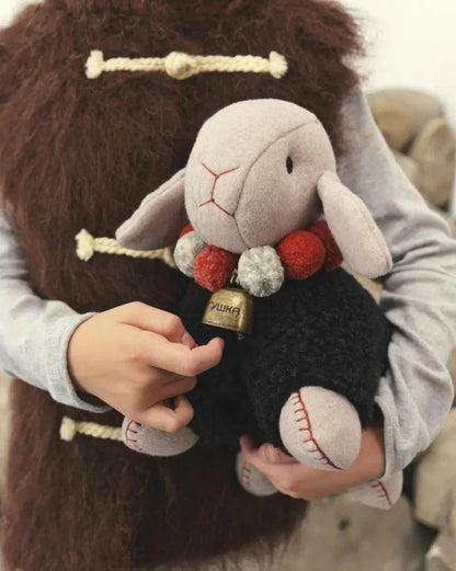 Large Wool Lamb Toy by Creating Comfort gray plush with red bead collar and bell on Tampa Home & Garden Store