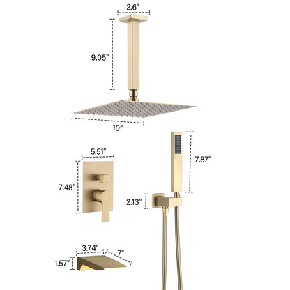 Shower Wall Kit wall-mount system with 2-in-1 10in rain head and handheld, gold finish on Tampa Home & Garden Store