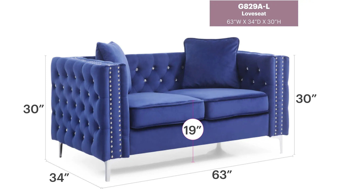Elegant Track Arm Loveseat in blue velvet with nailhead trim by Unique Piece Furniture on Tampa Home & Garden Store