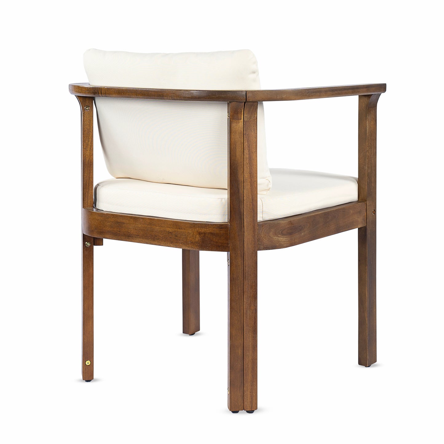 Outdoor dining chair set of 2 with curved acacia wood arms and cream cushions HouseOfZazla on Tampa Home & Garden Store
