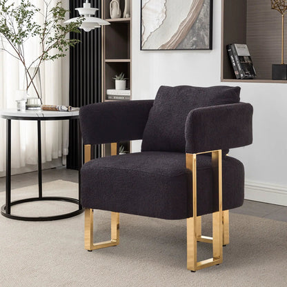 Pair of teddy fleece upholstered chairs with gold metal legs in modern living room on Tampa Home & Garden Store