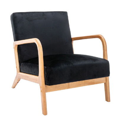 Classic mid-century modern armchair with black cushions and natural wood frame on Tampa Home & Garden Store