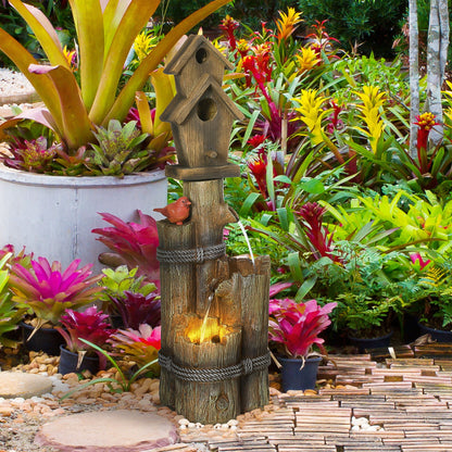 Outdoor Birdhouse and Fountain with Lights