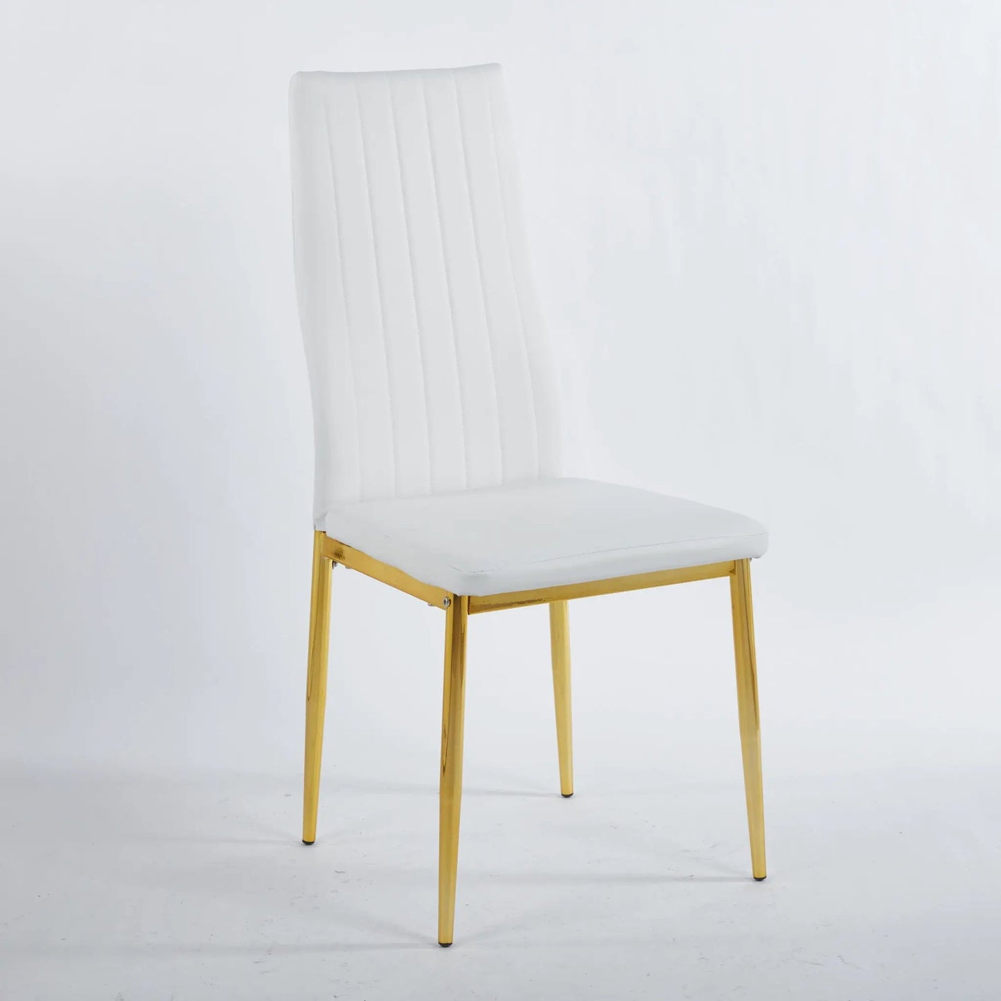 Elegant Legs Dining Chair set of 4 white faux leather with vertical tufting and gold legs on Tampa Home & Garden Store