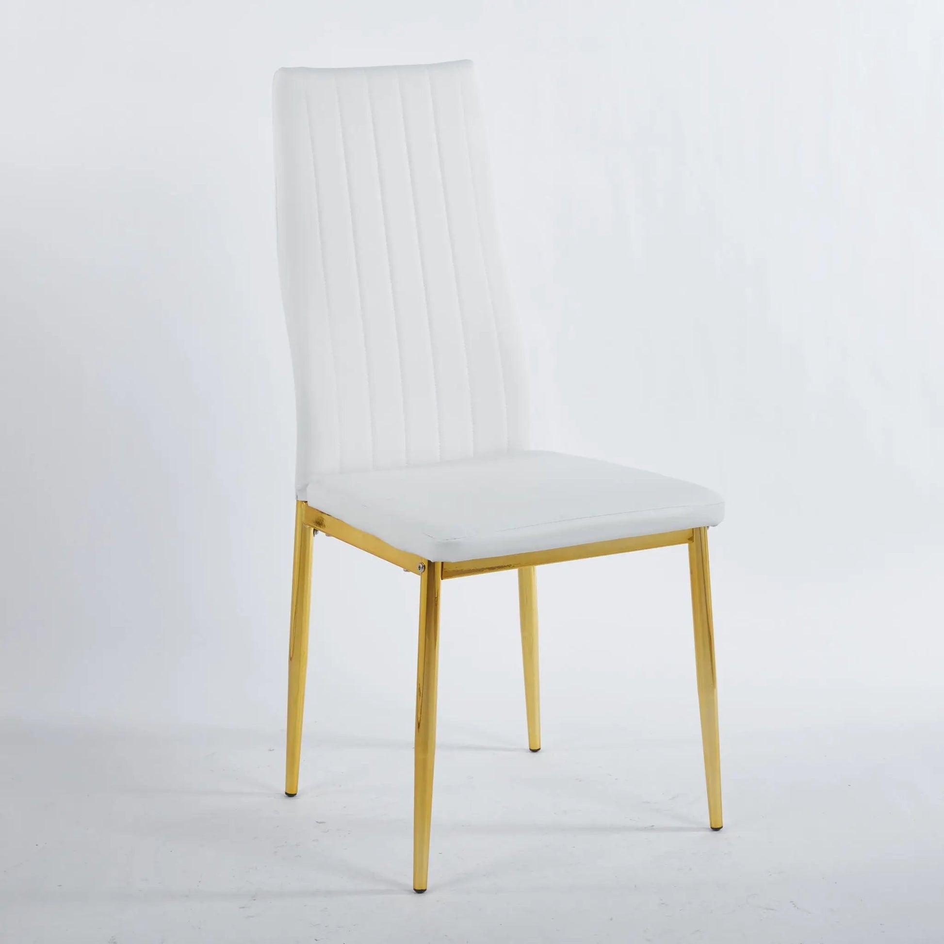 Elegant Legs Dining Chair set of 4 white faux leather with vertical tufting and gold legs on Tampa Home & Garden Store