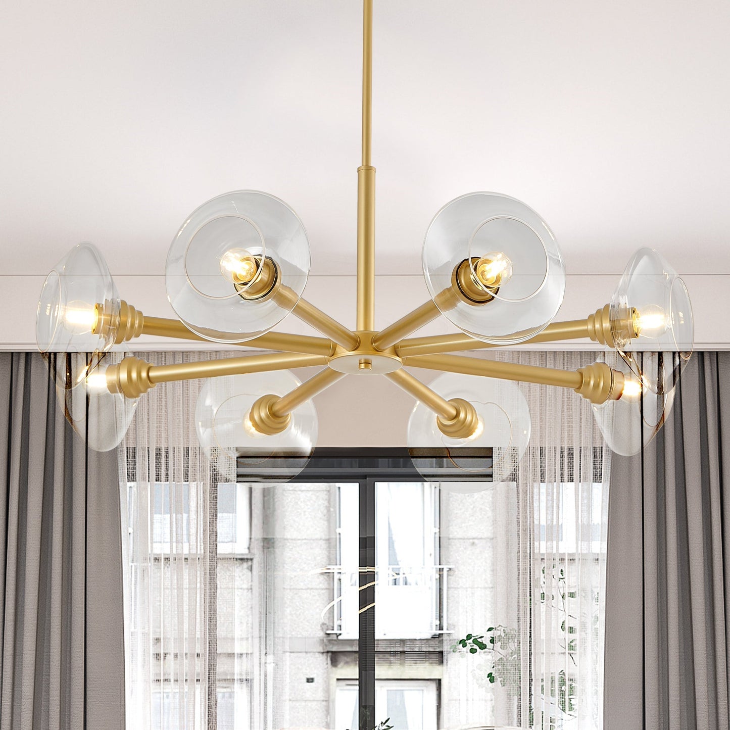 Chandelier 36in modern gold 8-light Sputnik with clear glass shades by HouseOfZazla on Tampa Home & Garden Store