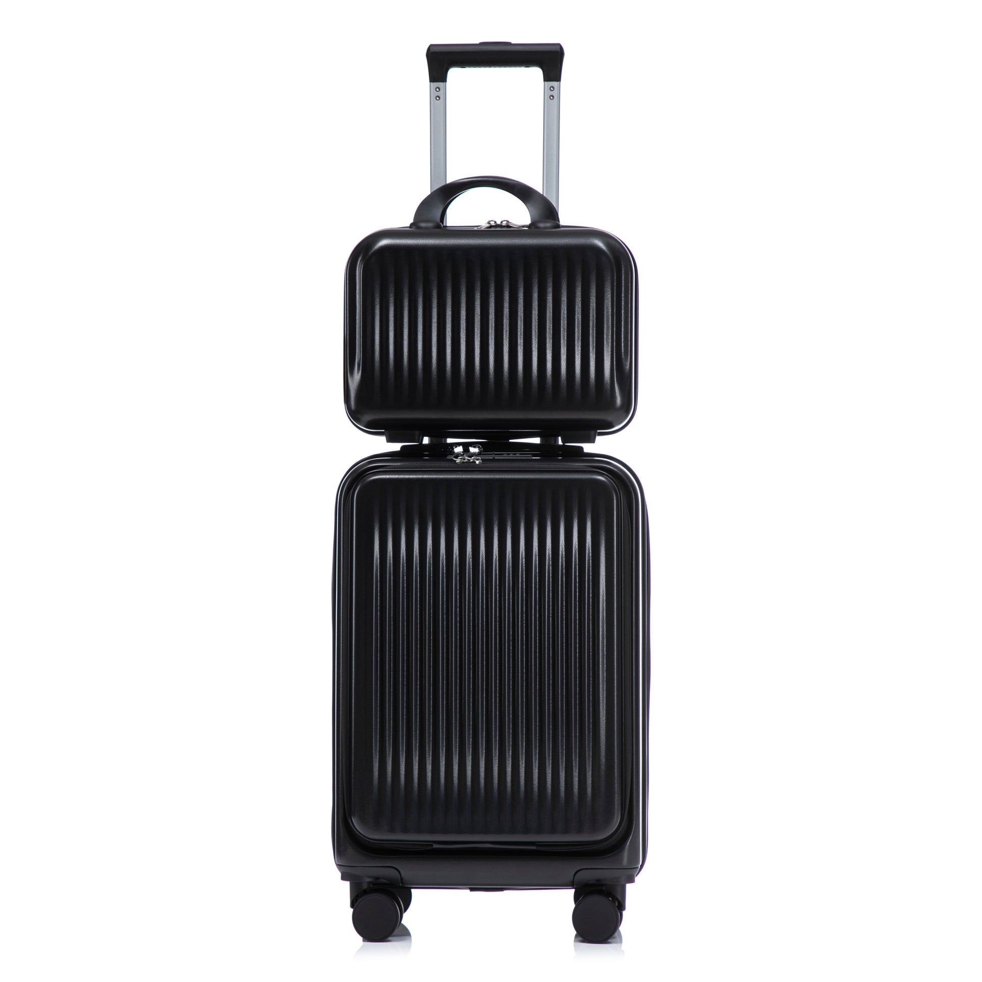 14/20 ABS spinner luggage set with cosmetic case, ribbed black hard-shell suitcases on wheels on Tampa Home & Garden Store