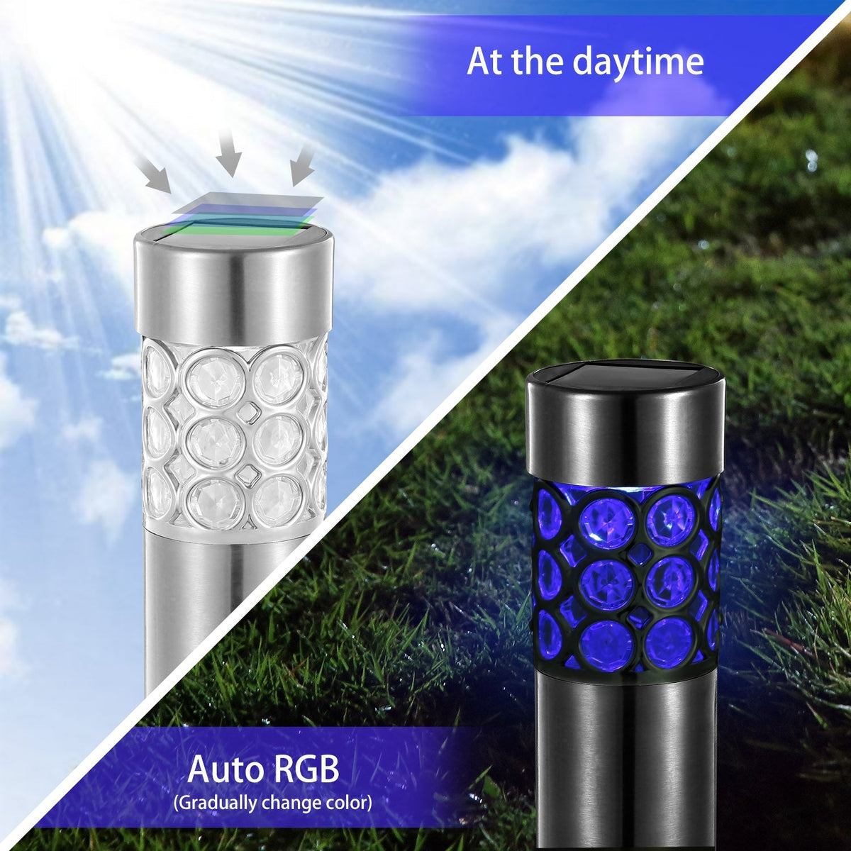 Solarek 6-pack solar RGB garden lights with IP44 waterproof cap and glass body, auto color on Tampa Home & Garden Store