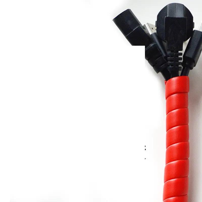 Anti-cat and dog bite cord protector, red spiral-wrapped cord sleeve with black plugs on Tampa Home & Garden Store