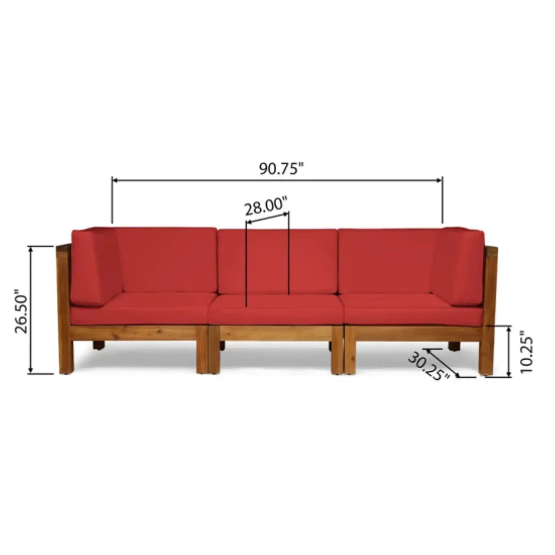 Oana 3 Piece Sofa Set with Water Resistant Cushions, red fabric, wood legs by HouseOfZazla on Tampa Home & Garden Store