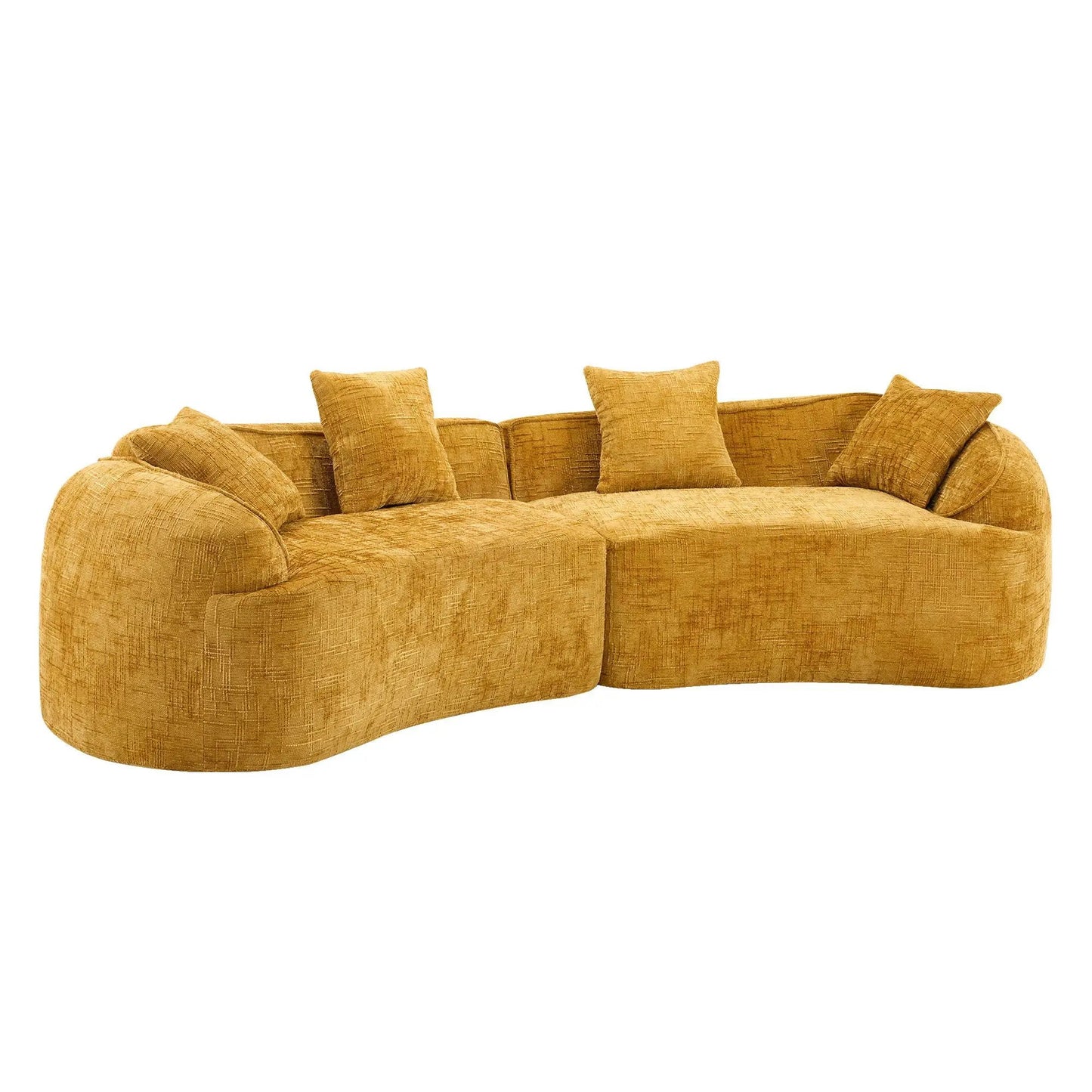 Curved Compressed Sofa, Nordic-Style, warm orange textured fabric with cushions on Tampa Home & Garden Store