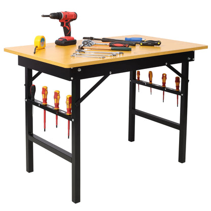 Portable folding work table with measuring tape and angle finder, black, by HouseOfZazla on Tampa Home & Garden Store