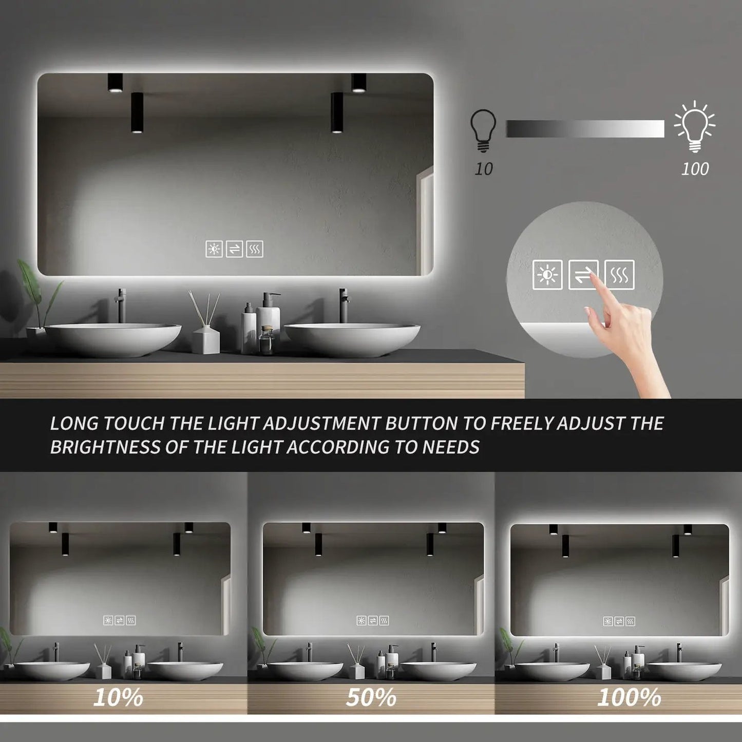 Wall Mounted Makeup Mirror With 3 Color Lighting