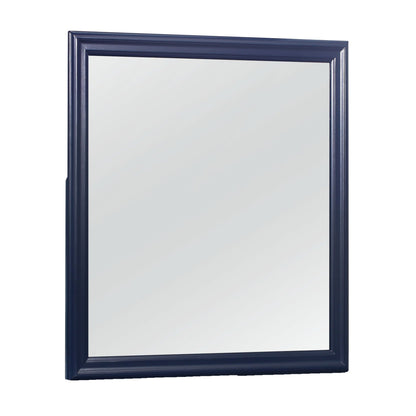 Charlston 5 Piece Bedroom Set LED Headboard navy blue framed mirror close-up on Tampa Home & Garden Store