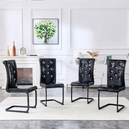 Alligator Skin Upholstered Dining Chairs, black crocodile leather, 4 chairs with cantilever legs on Tampa Home & Garden Store