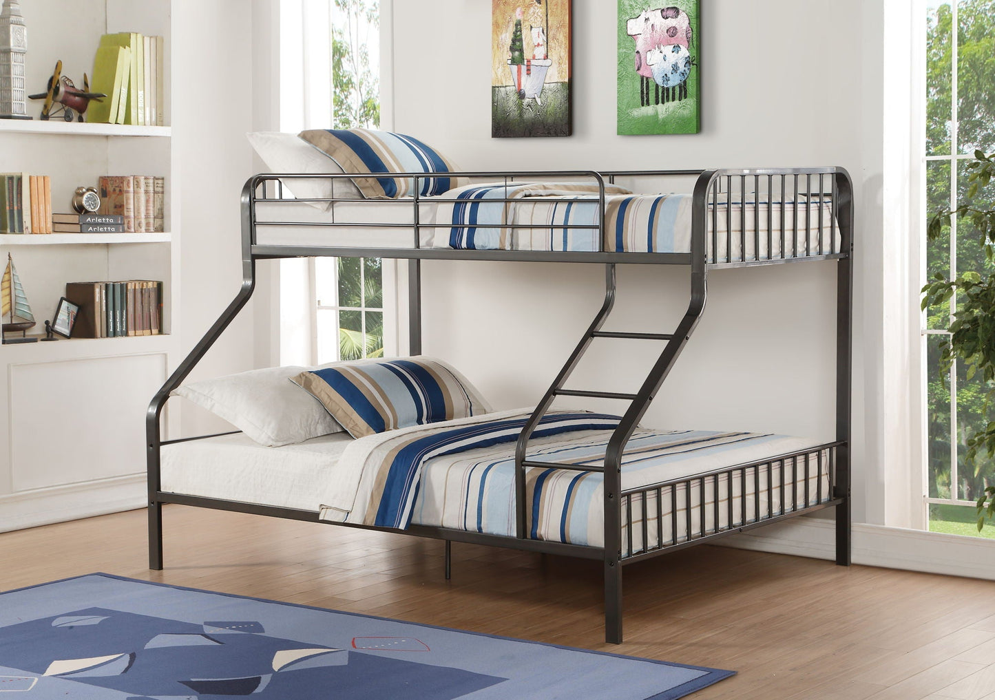 Caius Twin Long Queen Modern Bunk Bed Gunmetal