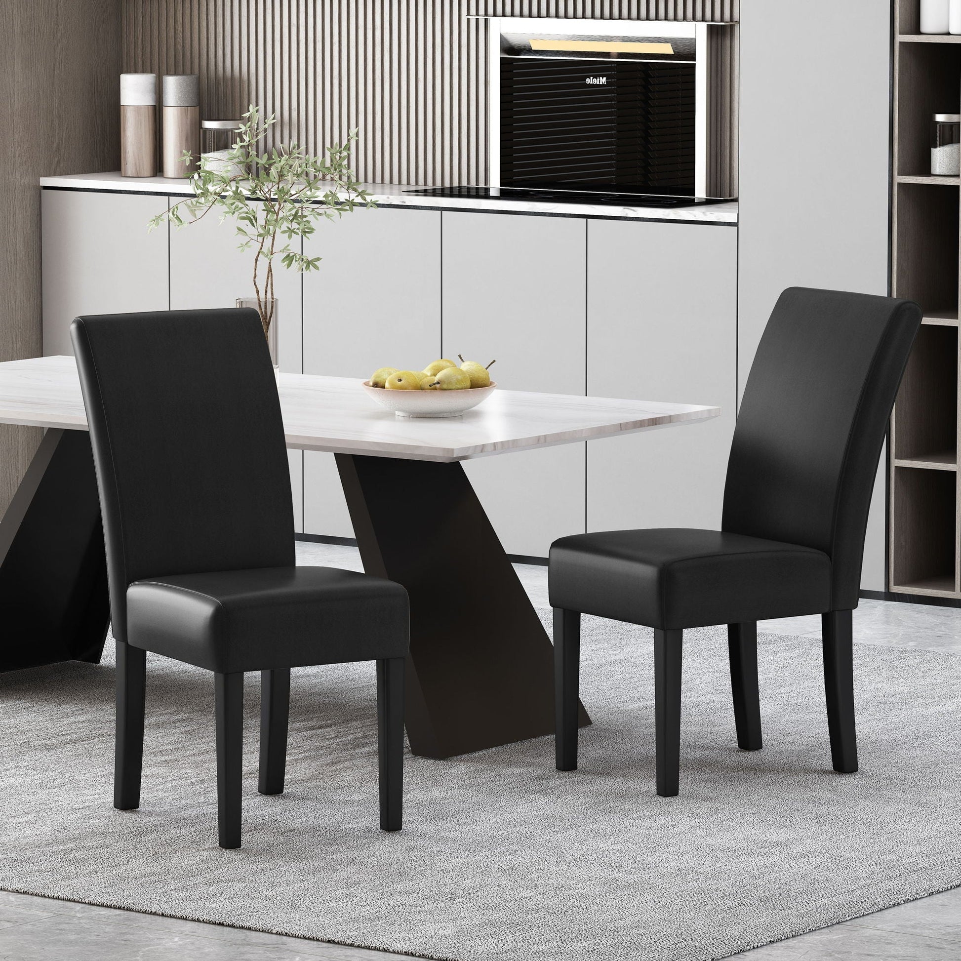Contemporary dining chair set with rubberwood legs, black faux-leather, 2 seats by HouseOfZazla on Tampa Home & Garden Store