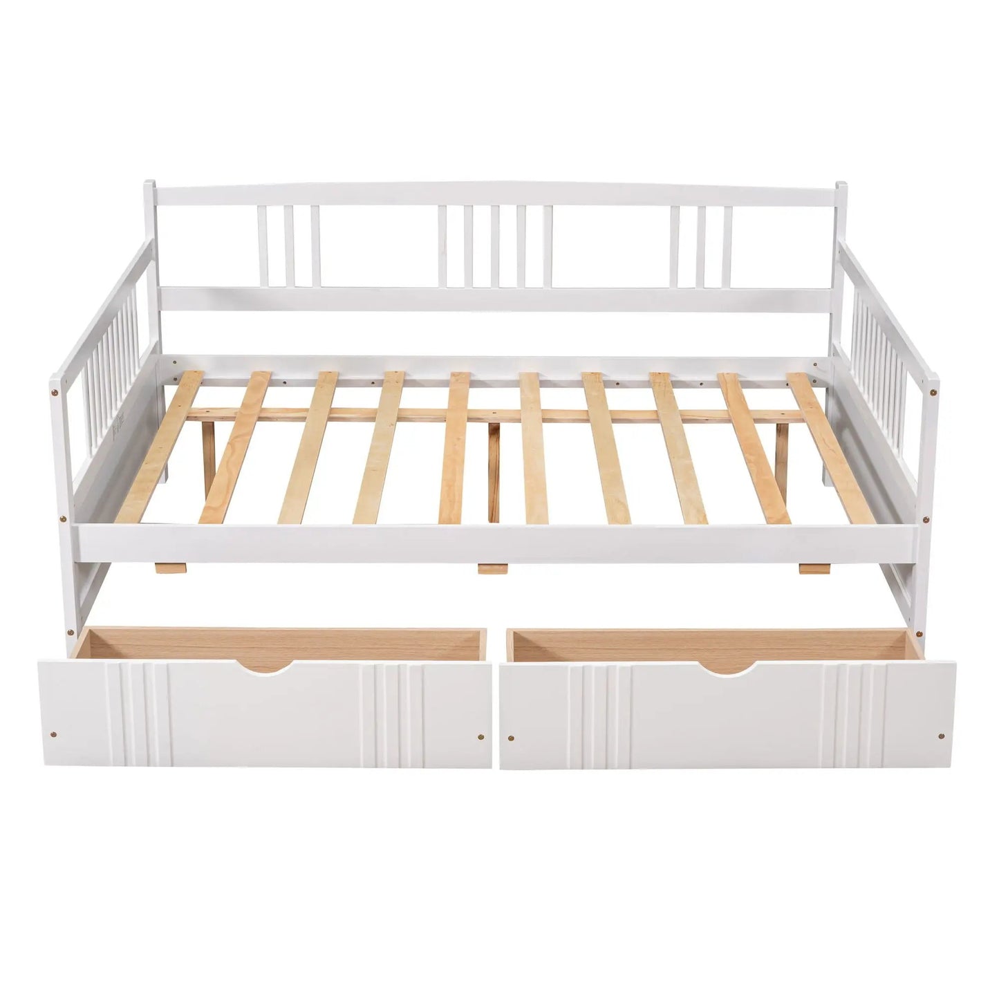 Multifunctional modern white daybed frame with two storage drawers and natural wood slats on Tampa Home & Garden Store