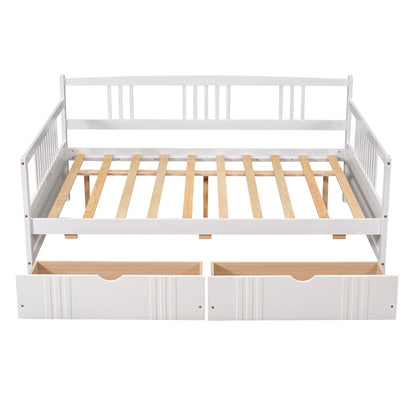 Multifunctional modern white daybed frame with two storage drawers and natural wood slats on Tampa Home & Garden Store