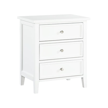 White 3-drawer nightstand with metal glides and silver knobs by HouseOfZazla on Tampa Home & Garden Store