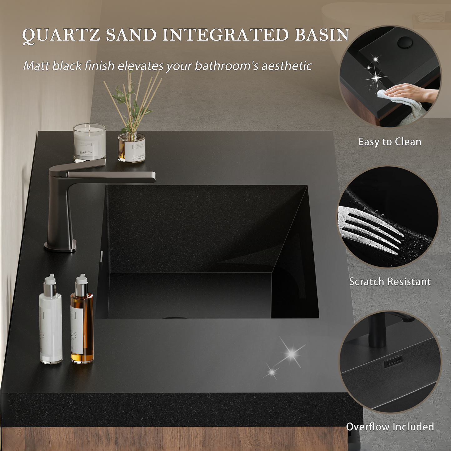 42-inch floating bathroom vanity with sink in matte black finish by HouseOfZazla on Tampa Home & Garden Store