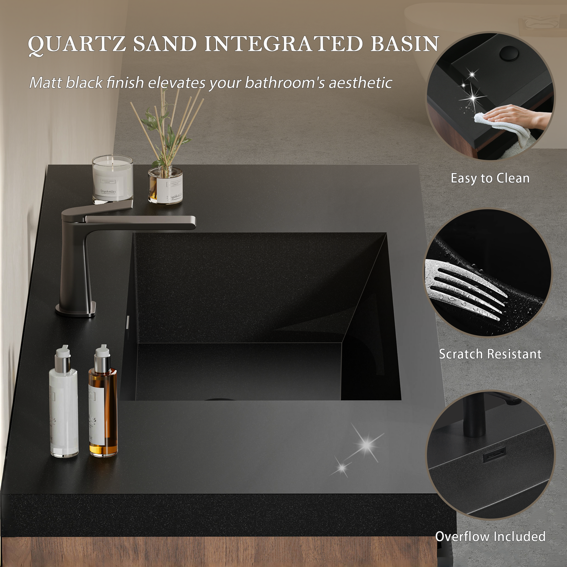 42-inch floating bathroom vanity with sink in matte black finish by HouseOfZazla on Tampa Home & Garden Store