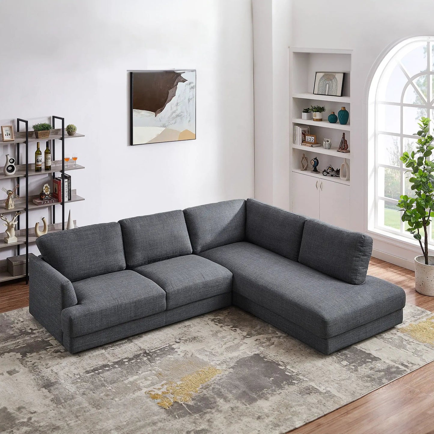 Glander stationary sectional sofa in dark gray fabric by Unique Piece Furniture on Tampa Home & Garden Store