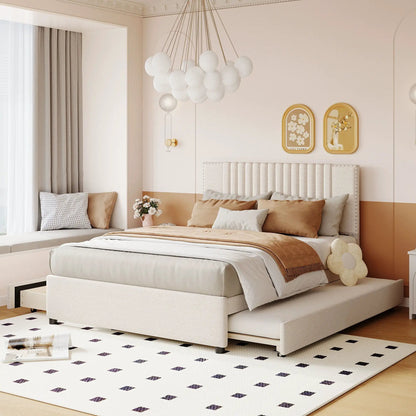Upholstered Platform Bed With Drawers Headboard