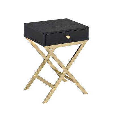 Coleen accent table with black wood top and gold legs, drawer with brass knob by HouseOfZazla on Tampa Home & Garden Store