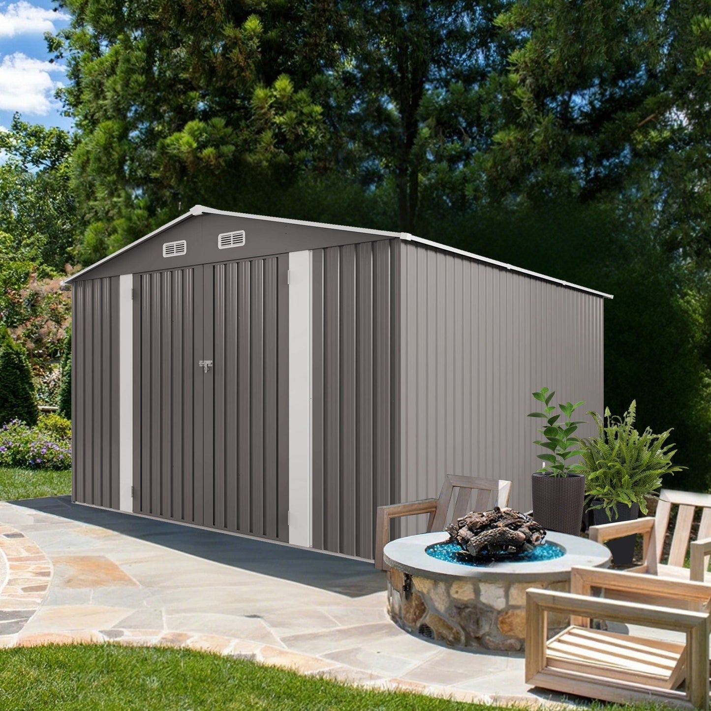 Outdoor Metal Storage Shed With Lockable Doors
