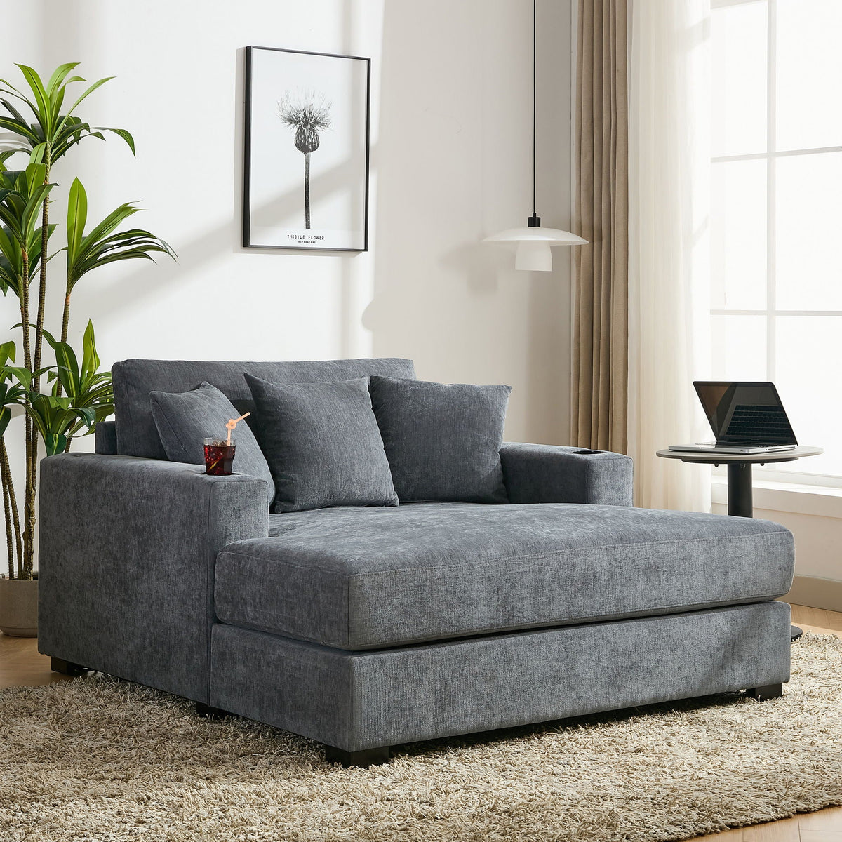Modern Oversized Chaise Lounger and Pillow