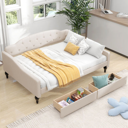Upholstered tufted daybed beige with cream pillows by HouseOfZazla on Tampa Home & Garden Store